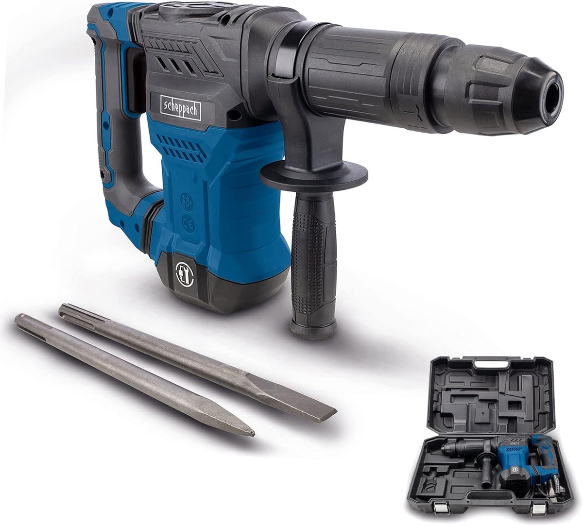 Scheppach Bohrhammer, Abbruchhammer AB1500X Betonhammer mit Transportkoffer & 3m Kabel