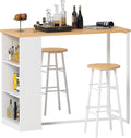 Beistelltisch Bartisch, Stehtisch Esstisch Küchentheke Bistrotisch Tresentisch mit 3 Regalfächern Stauraum, Metallgestell, 2 Hocker, 120 × 55 × 100 cm