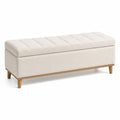 Aufbewahrungsbank Textilbezogen Holzbeine Creme 120x40x45 cm