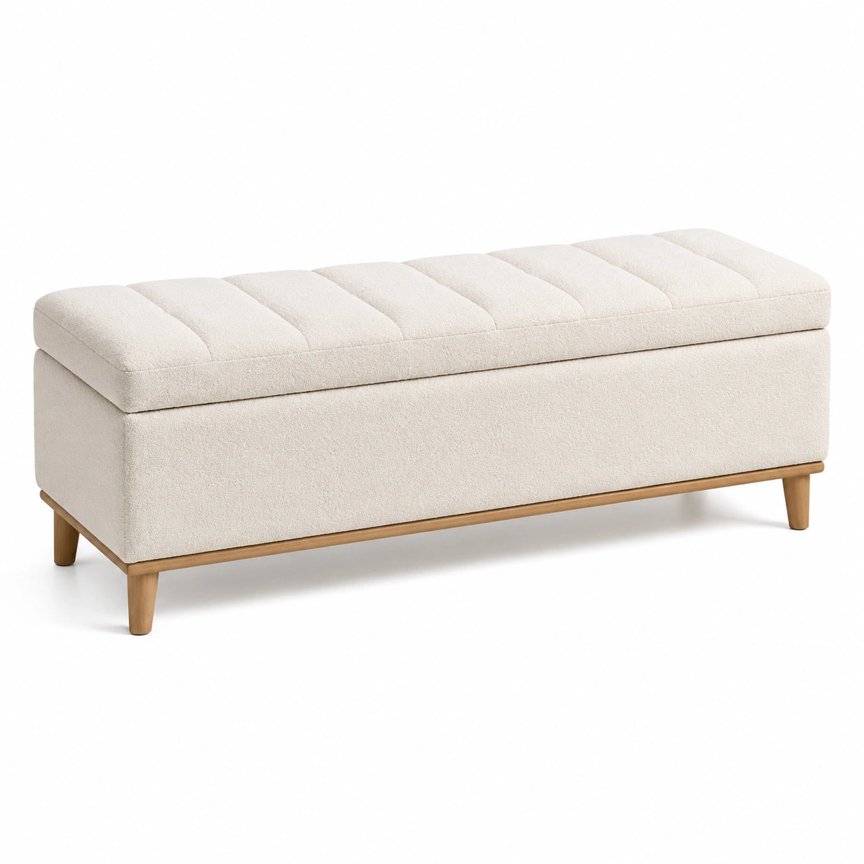 Aufbewahrungsbank Textilbezogen Holzbeine Creme 120x40x45 cm