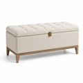 Rechteckige Aufbewahrungsbank Beige Leinen Massivholz 120cm