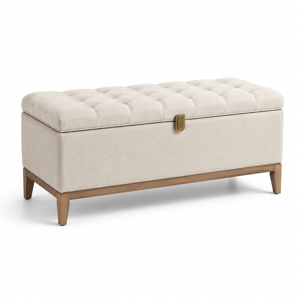 Rechteckige Aufbewahrungsbank Beige Leinen Massivholz 120cm