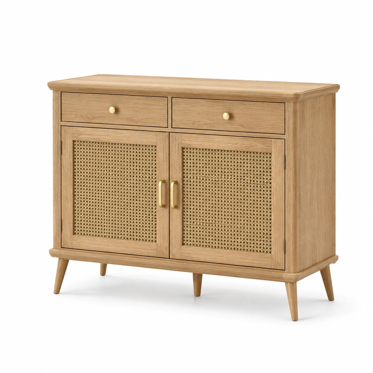 Sideboard Eiche und Rattan mit Schubladen 90x40x80 cm