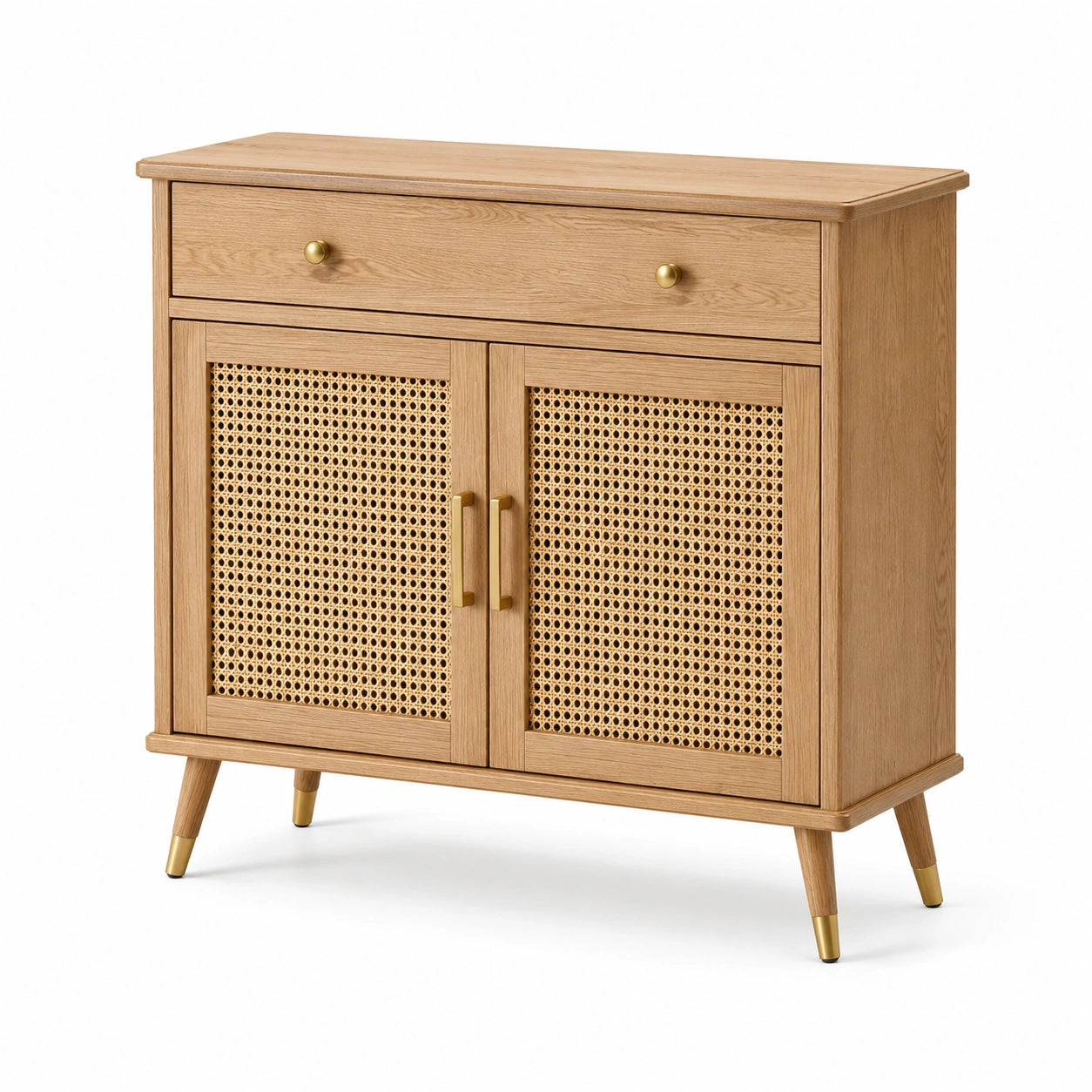 Sideboard Eichenholz mit Rattangeflecht Hellbraun 80x35x80 cm