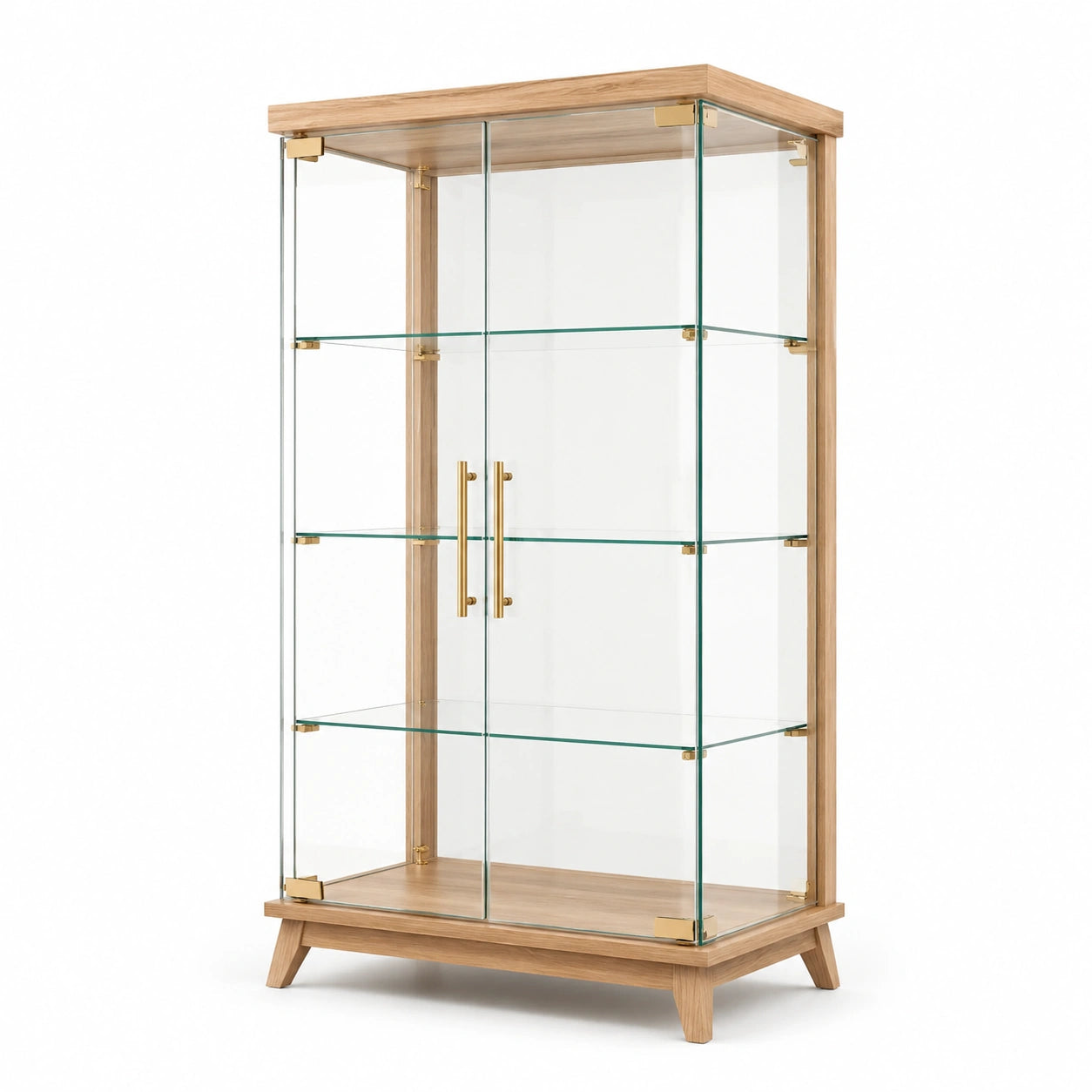 Vitrine aus Eichenholz und gehärtetem Glas 120x40x200cm