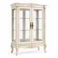 Vitrine aus Massivholz und Glas in Cremeweiß mit Schnitzereien 180cm