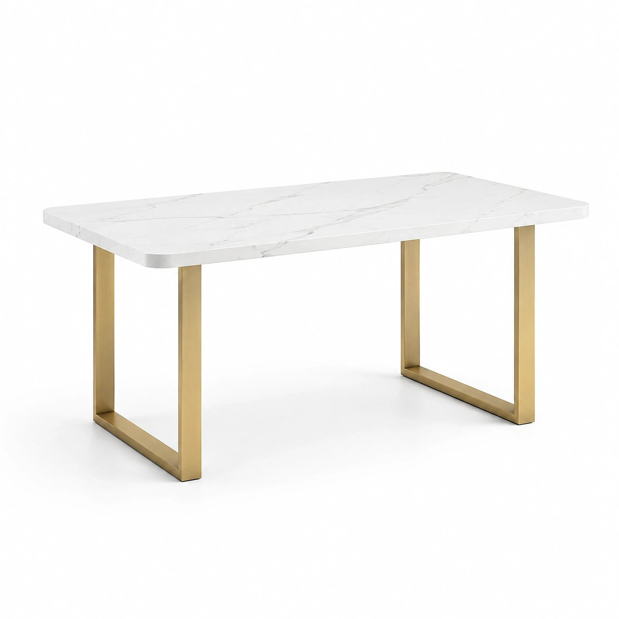 Esstisch Marmor-Harz Weiß Gold Edelstahl 180x90x75 cm