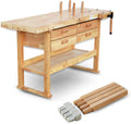 BAMATO Werkbänke, Hobelbank WORK-1640 Werkbank Massivholz Holzhobelbank mit Schubladen
