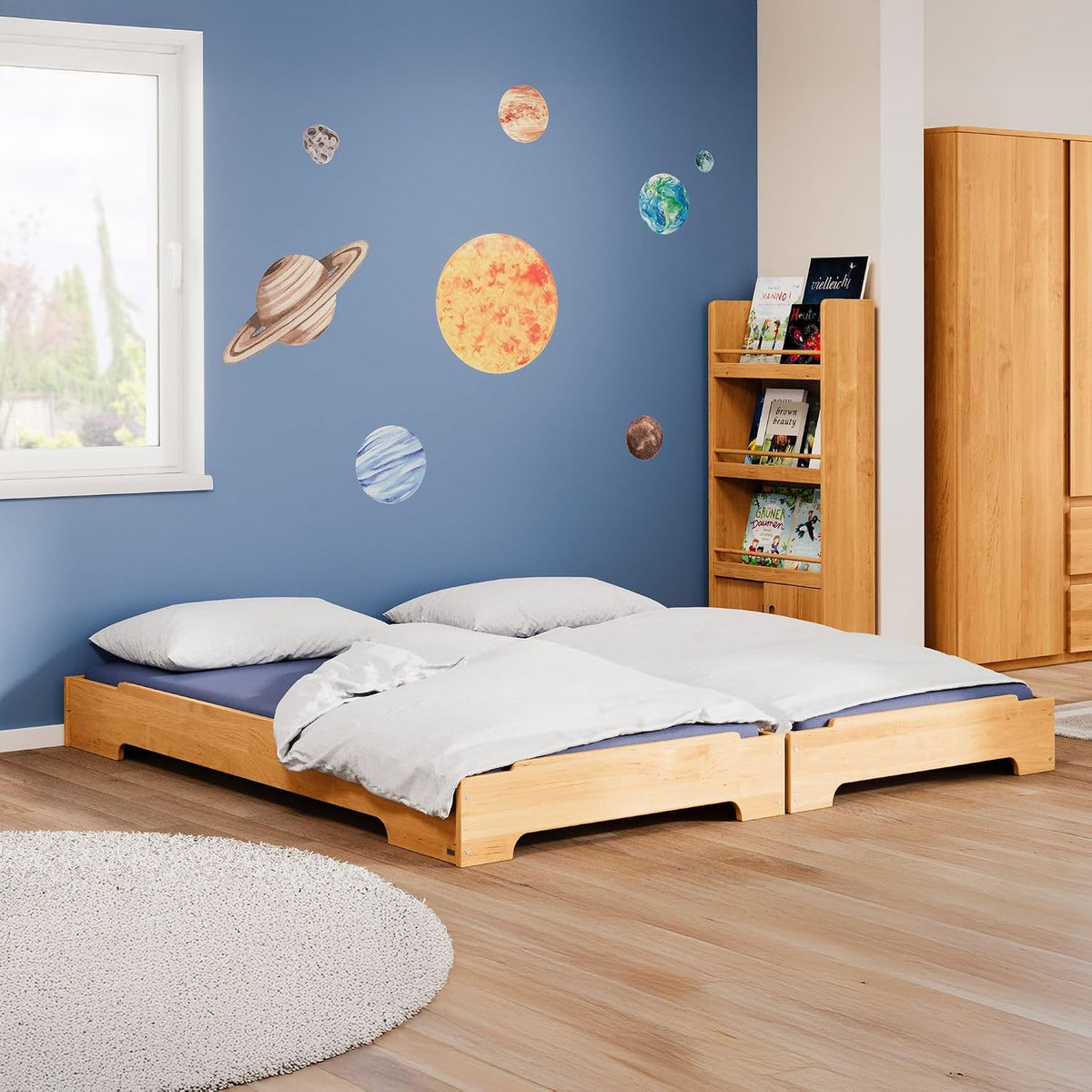 Bett Stapel, 2er Set Stapelliege Gästebett Kai aus zertifiziertem Massivholz Erle 90 × 200 cm, BioKinder - Das gesunde Kinderzimmer
