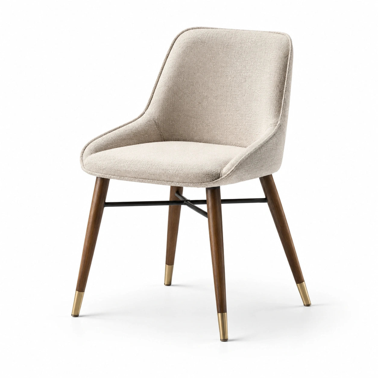 Esszimmerstuhl Leinen Beige Walnussholzbeine