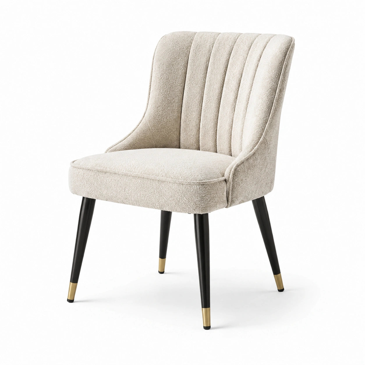 Esszimmerstuhl mit Bouclé-Polster und Metallbeinen, Beige