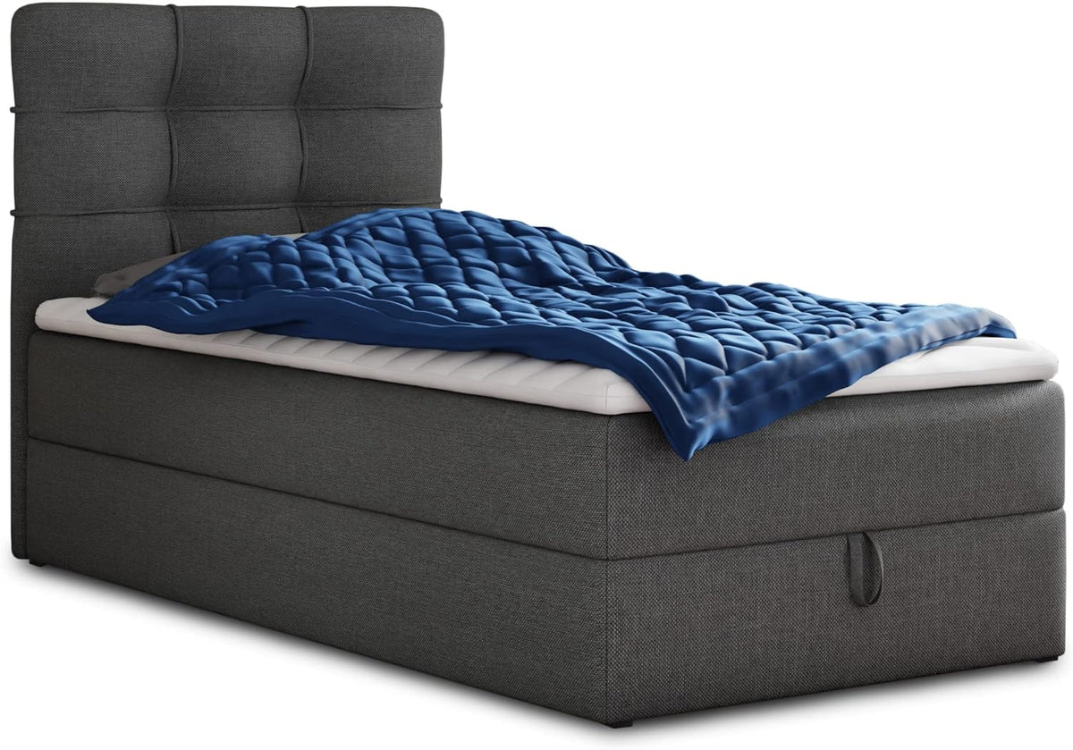 Boxspringbett, Best Mini mit Bettkasten und Matratzentopper - Einzelbett mit Bonell-Matratze und Topper, Polsterbett, Schlafzimmer (100 × 200 cm
