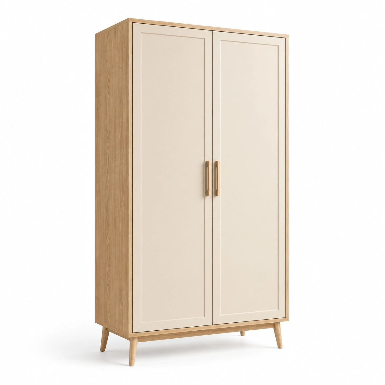 Kleiderschrank aus Eichenholz und MDF 200 cm Creme
