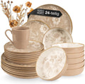 Moritz & Moritz MARIELLA 6 24-tlg. Steingut Geschirrset Personen - Modernes Tafelservice, in Beige mit verspieltem Design