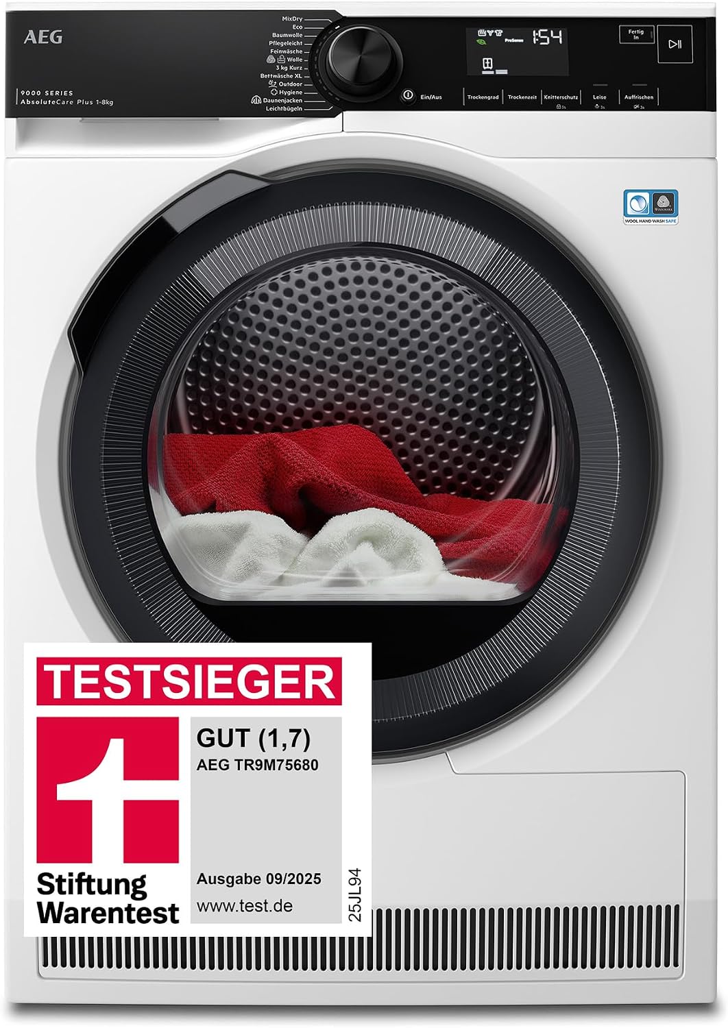 AEG 9000 Serie Wärmepumpentrockner, Testsieger Stiftung Warentest, TR9M75680