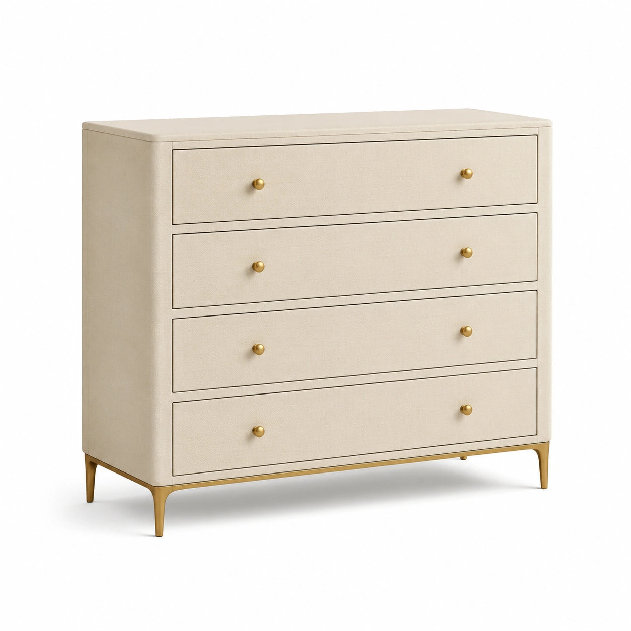 Kommode mit 4 Schubladen Leinen Metall Beige 100x40x90 cm