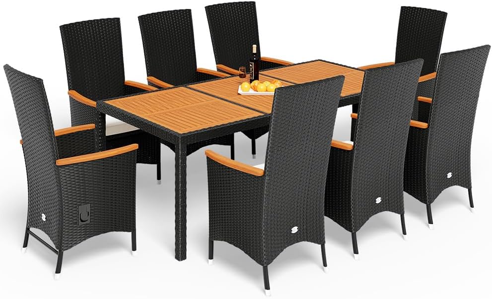CASARIA 8 7cm 2X ® Gartenmöbel Set Stühle inkl. Auflagen mit Tisch Verstellbare Lehne Outdoor Terrassenmöbel Polyrattan Wetterfest Holz Akazie