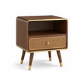 Nachttisch aus Walnussholz und Rattan Braun/Gold 50x35x60 cm