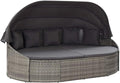 Liege Outdoor Sonneninsel mit Dach Garten, Liege Insel Gartenmöbel Lounge Sitzgruppe Gartenmuschel Sonnenliege Poly Rattan Grau (Grau und Anthrazit)