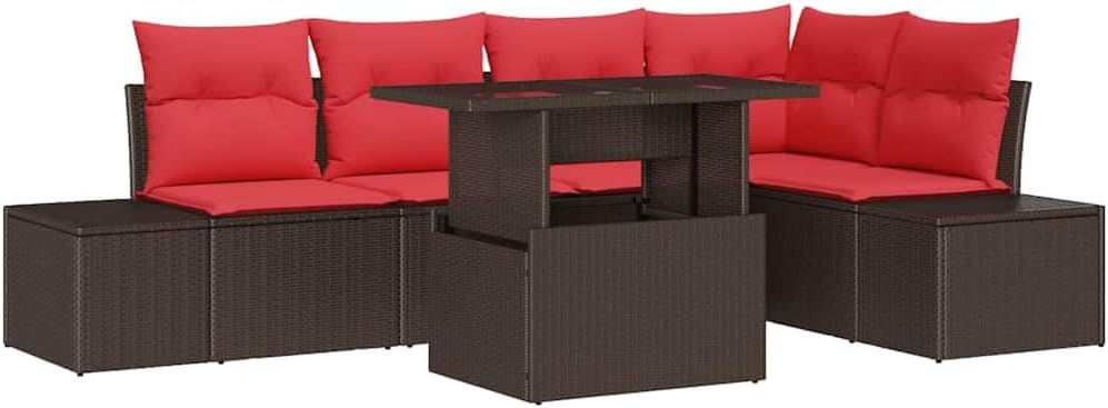 Sofa Garten, Set 6-TLG Poly-Rattan 5-Sitzer Höhenverstellbarer Tisch, Mhdvray
