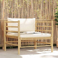 Sofa Garten, Bambus mit Kissen Cremeweiß, wetterfestes Garten Sofa Element, Lounge Couch mit Polster und Rückenlehne