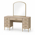 Schminktisch mit Spiegel aus Holzfurnier und Metall, Beige