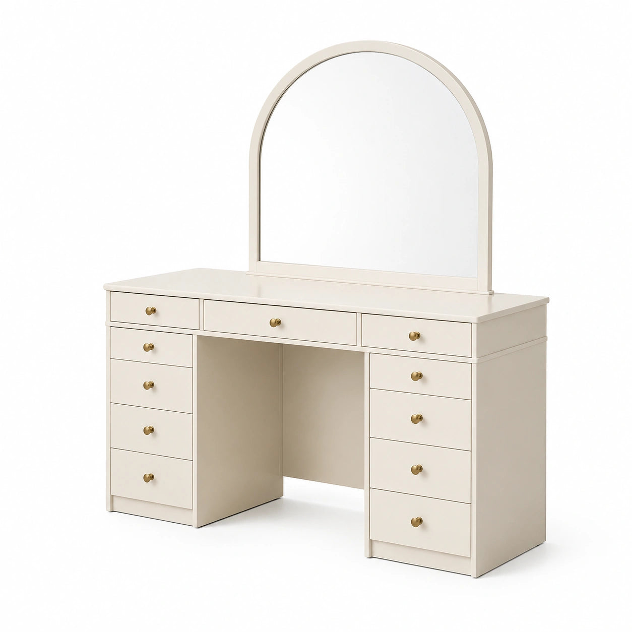 Schminktisch aus MDF mit Spiegel Cremefarben 10 Schubladen