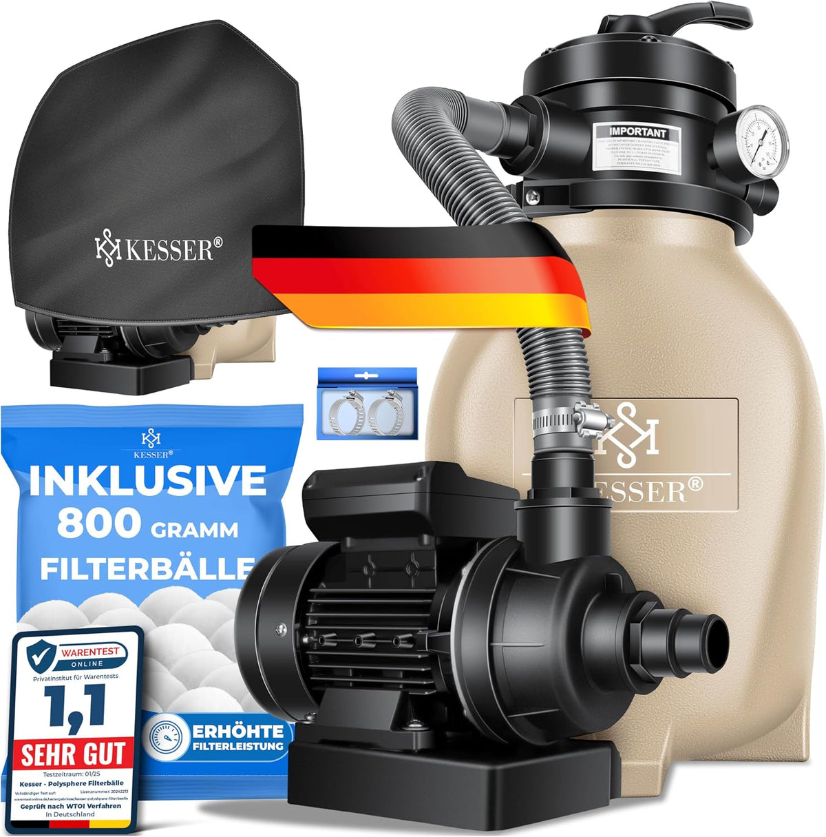 KESSER ® Sandfilter Sand Filteranlage, einfache Steuerung, Inkl. Cover