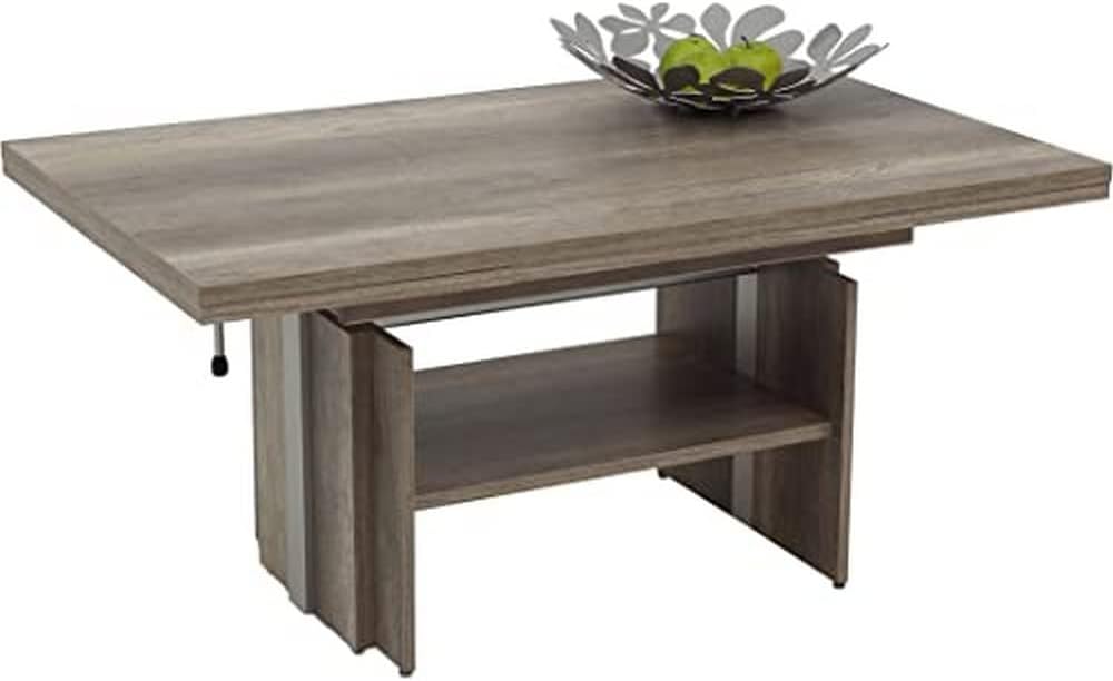 Couchtisch, Wohnzimmertisch Jerome, Holzwerkstoff melaminbeschichtet, Wildeiche, ausziehbar 110-177cm, höhenverstellbar mit Lift 53-69cm, Hela Tische