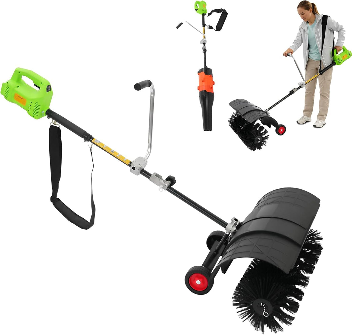 DHQCQL Schneefräsen, Kehrmaschine Elektrisch Motorbesen, 2-in-1 Kehrmaschine mit Gebläse & Hilfsräder, Leise Kehrer für Draußen Kunstrasen Straßen