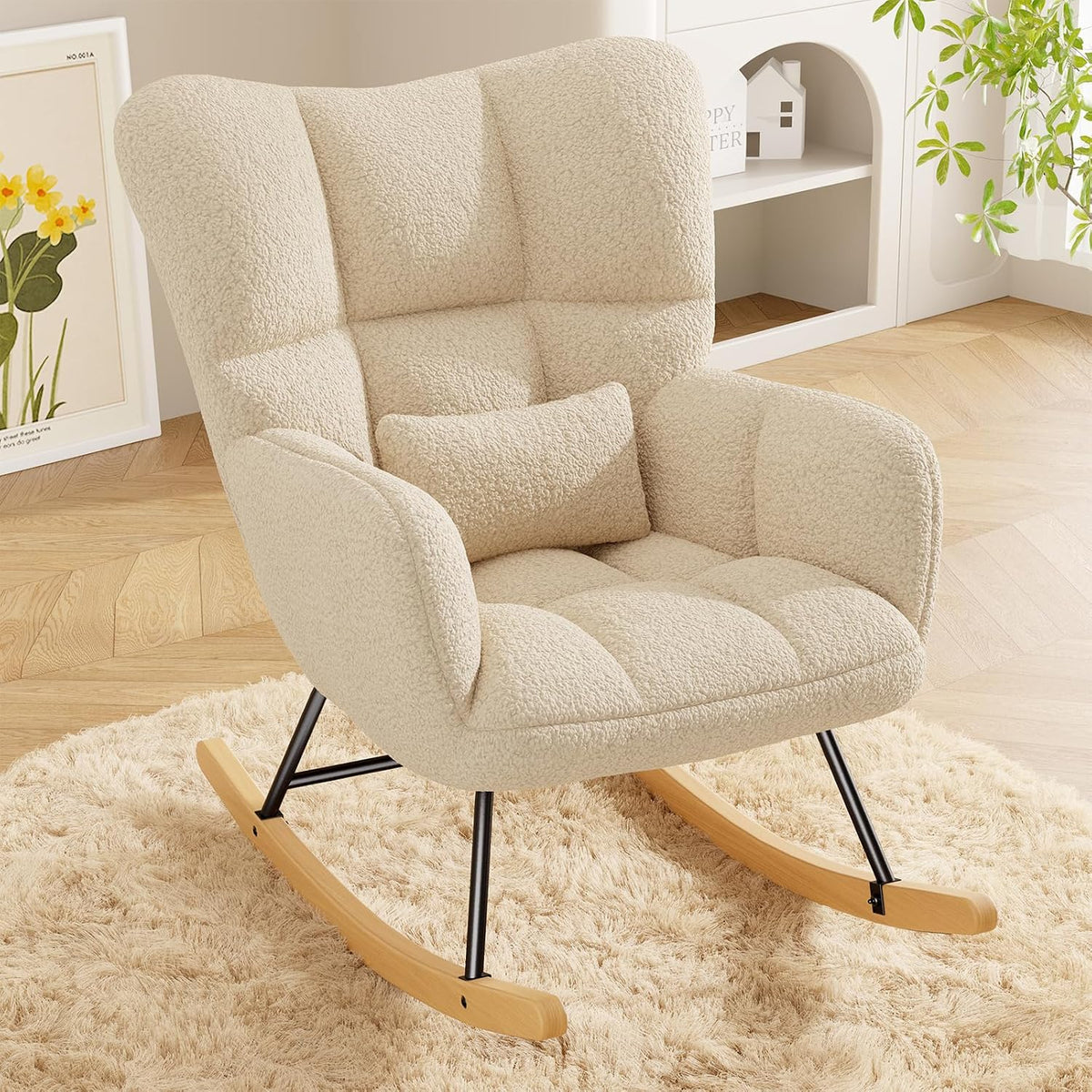 Schaukelstuhl, mit Armlehnen bis 136 kg, Beige, Hawthyhome