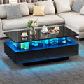Beistelltisch 16-Farbiger LED Couchtisch Schwarz Wohnzimmertisch Hochglanz mit Beleuchtung Modern
