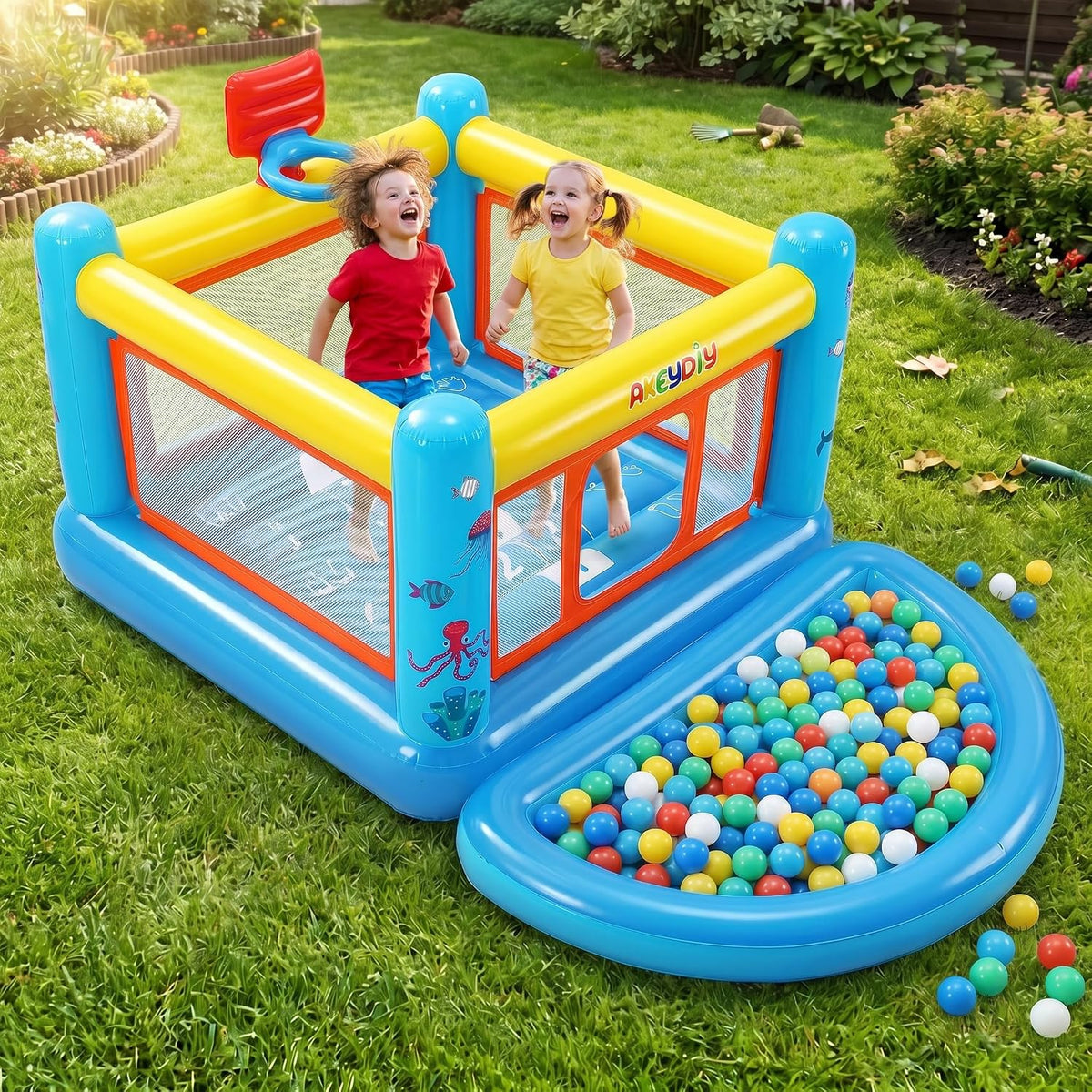 AKEYDIY Aufblasbare Hüpfburg, für Kinder 3, 6 Jahre