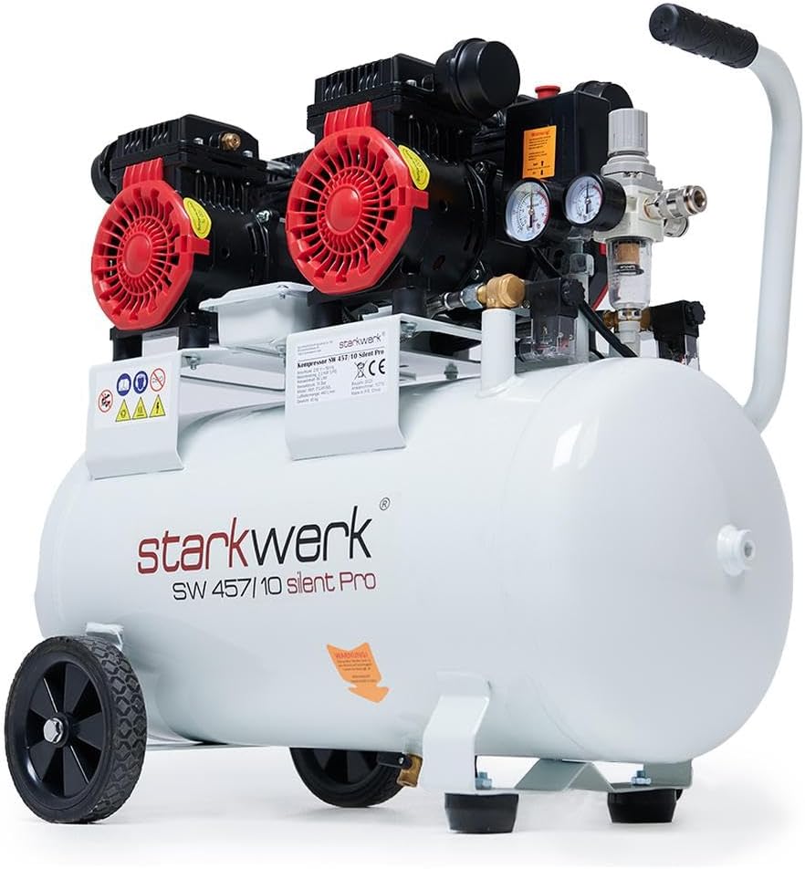 STARKWERK Flüster Kompressor, 2 KW 50 Liter SW 457/10 Compressor inklusive Druckminderer und Wasserabscheider