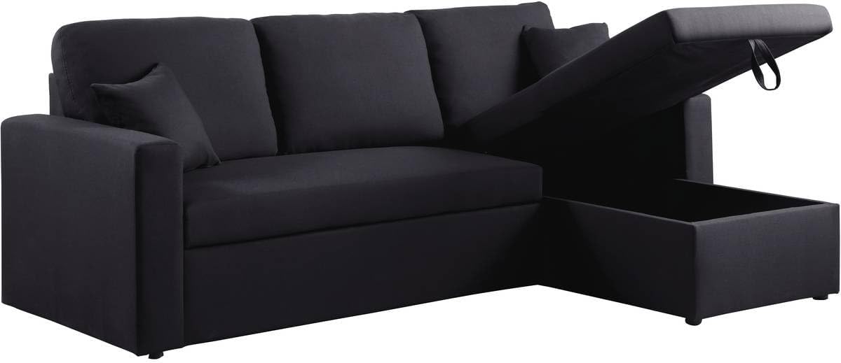 Sofa Eck, reversibel mit Schlaffunktion Alain - 221 × 145 × 85 cm - 3-Sitzer - Schwarz, habitat et jardin