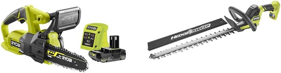 RYOBI 18 ONE+ Bundle aus V Akku- Kettensäge, RY18CS20A-125 + 18 V ONE+ Akku-Heckenschere RY18HT50A-0