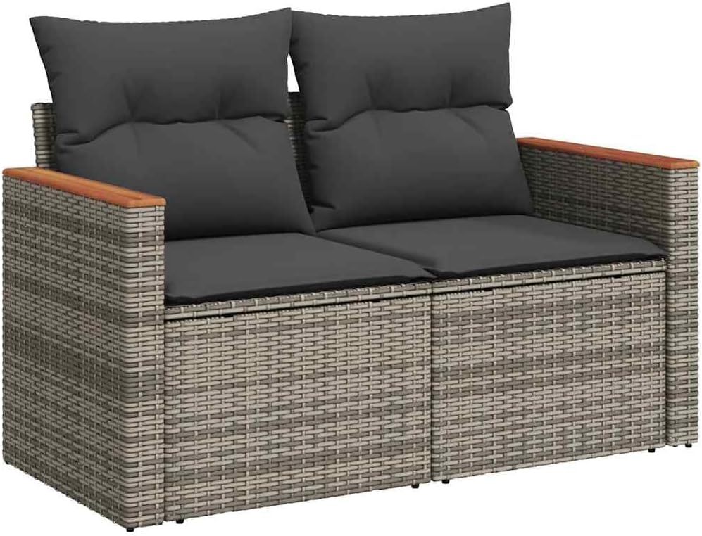 Sofa Garten, 2-Sitzer mit Kissen Grau Poly Rattan, vidaXL