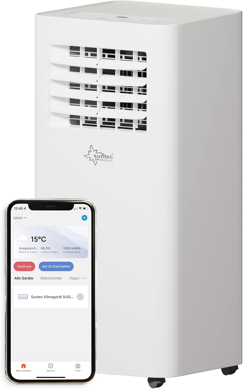 Suntec Wellness Mobile Klimaanlage, Mobiles Klimagerät Impuls 2.6 Eco R290 APP, Klimaanlage mobil und leise mit Smart App Steuerung