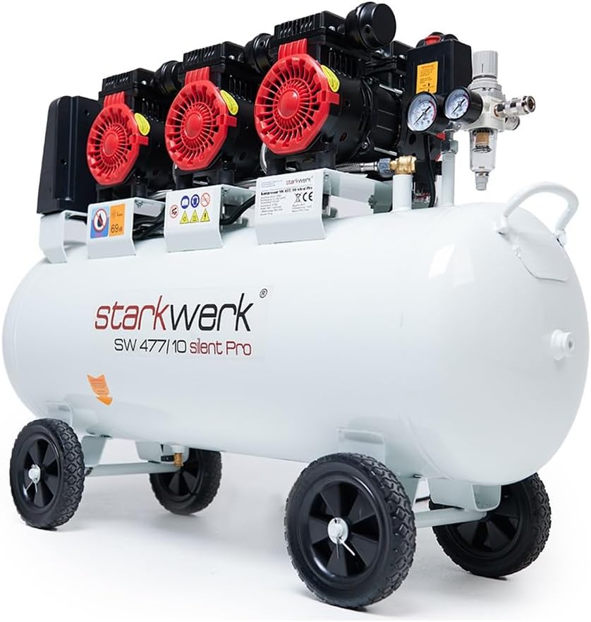 STARKWERK Flüster Kompressor, 3 KW 4, 5 PS 400 Volt SW 477/10 Compressor inklusive Druckminderer und Wasserabscheider