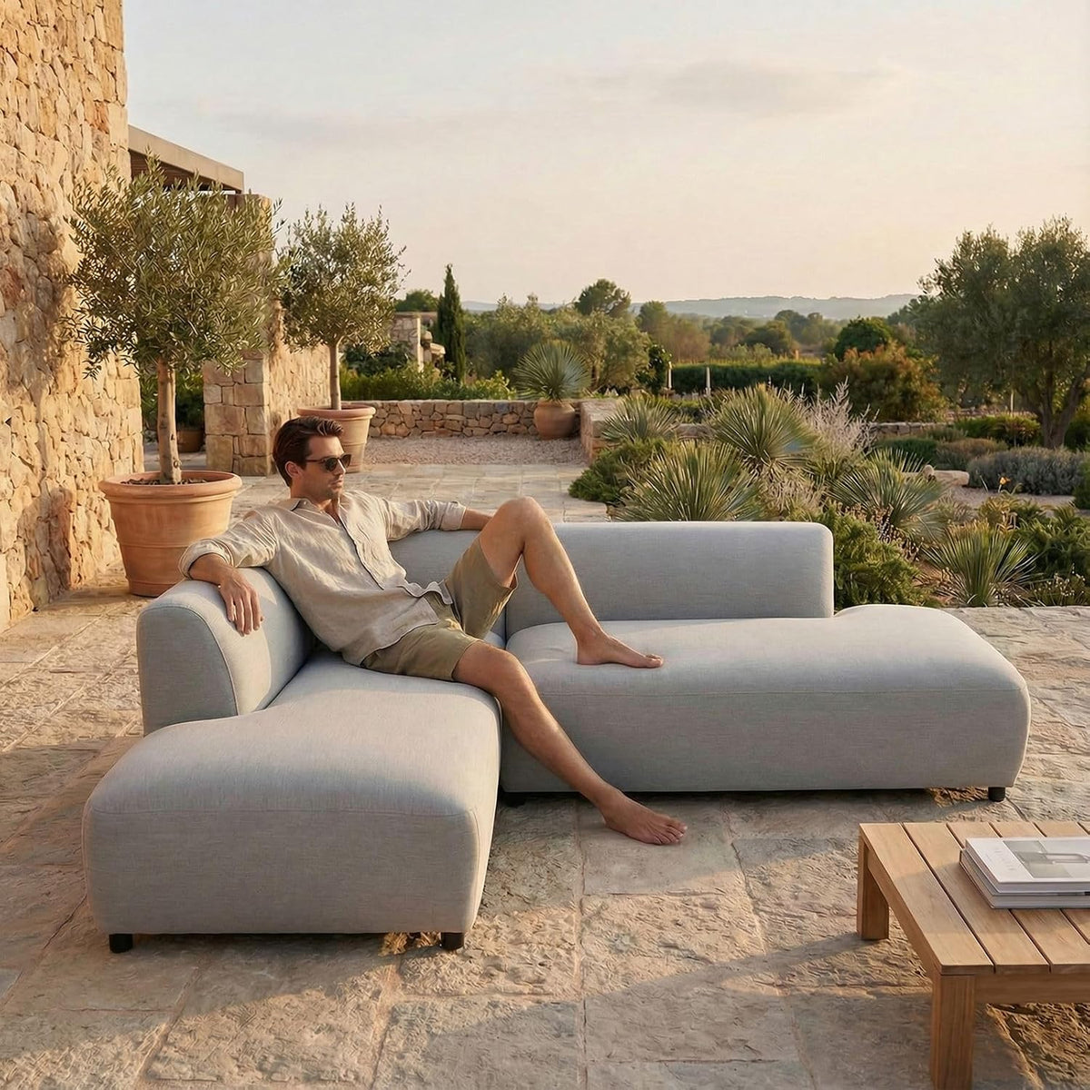 Sofa Outdoor-, Calabria gepolstert, Hellgrau