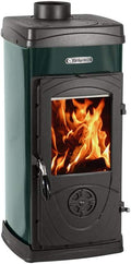 La Nordica Kaminofen, Super Junior Freistehender Holzofen, Grün/Grau, Gusseisen, für Räume mit bis zu 143 m³, Wirkungsgrad 79, 5%