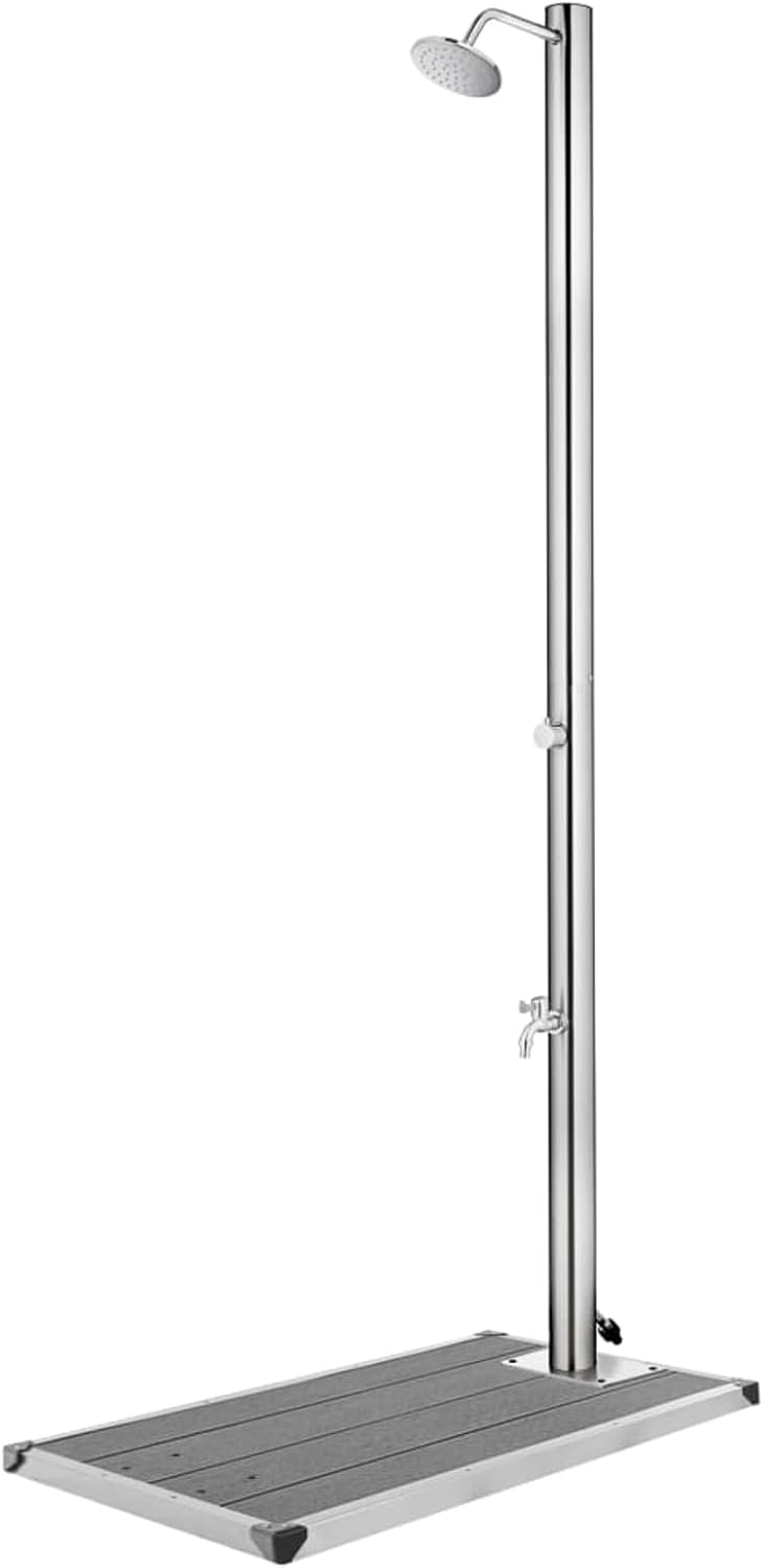 Gecheer Brausen & Duschen, Gartendusche mit Grauer Bodenplatte 220 cm Edelstahl