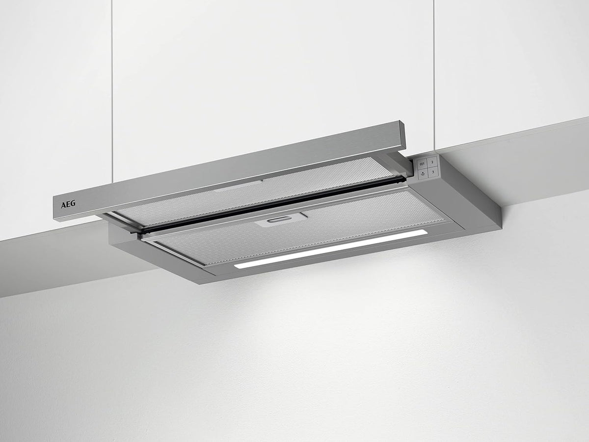 AEG Dunstabzugshaube,   DPS3640AM Flachschirm-Dunstabzugshaube/Abluft oder Umluft/60cm/Grau/max. 345 m³/h/min. 49 – max. 68 dB(A) /