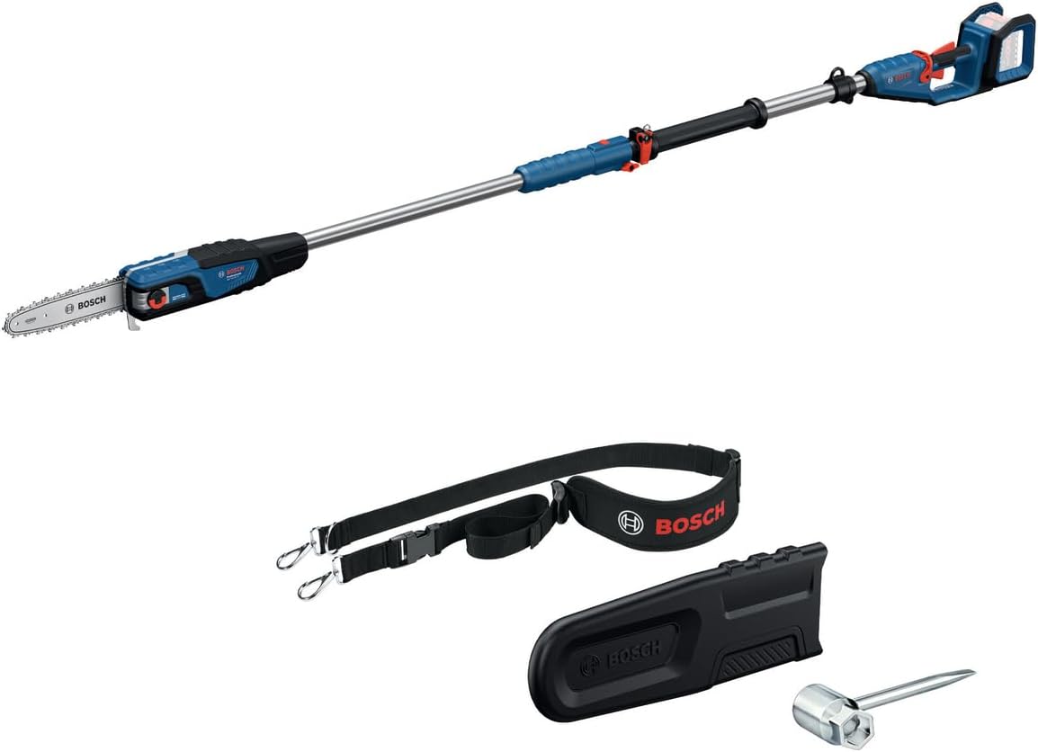 Bosch Professional Kettensäge, 18V System Hochentaster GKE 18V-25 TP (130 Schnitte pro Akku-Ladung, 9-m-Teleskopstange, bürstenloser Motor