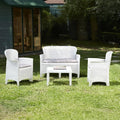 Sofa 2 1 - Outdoor-Lounge-Set Ostuni Gartengarnitur mit Sesseln, und 1 Couchtisch, Sitzecke in Rattan-Optik mit Kissen, 100% Made in Italy, Weiß