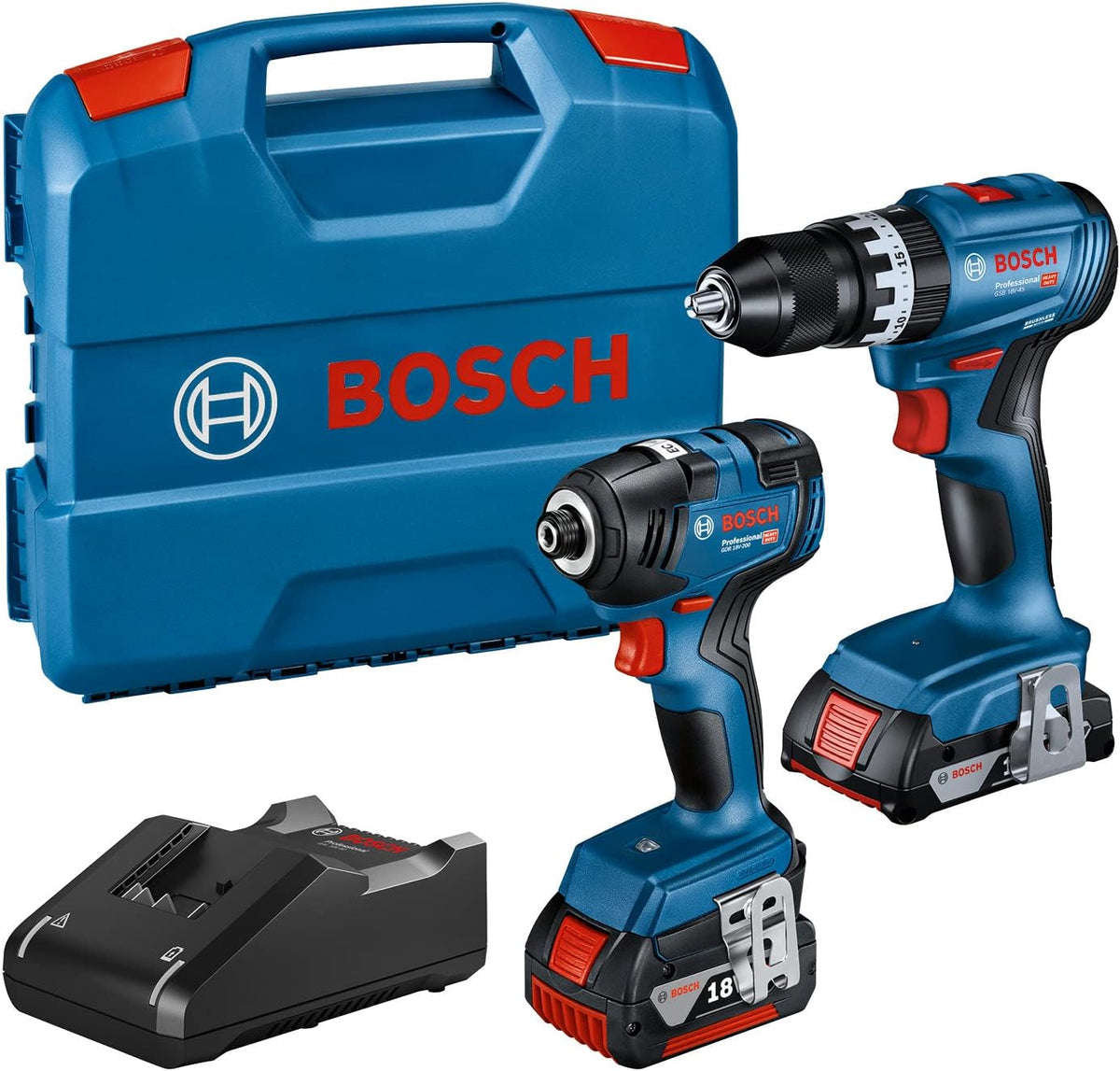 Bosch Professional 18V System Combo Kit Dreh Schlagschrauber, GDR 18V-200 + Schlagbohrschrauber GSB 18V-45 (inkl. 2.0Ah Akku, 4.0Ah Akku