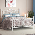Bettgestell, Bett 140x200 mit Schmetterlingsmuster Kopf und Fußteil, Metallbett, Weiß, E-Motie