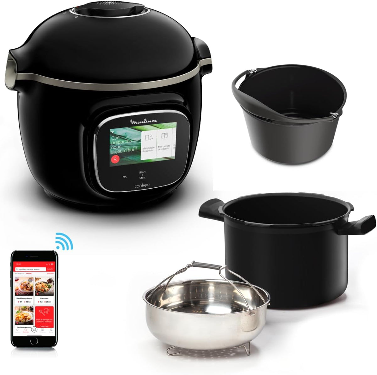Moulinex Cookeo Touch Wifi Intelligenter Multikocher, Hochdruck + Kuchenform 18 cm, 6 l, Touchscreen, 250 integrierte Rezepte, YY5297FB App