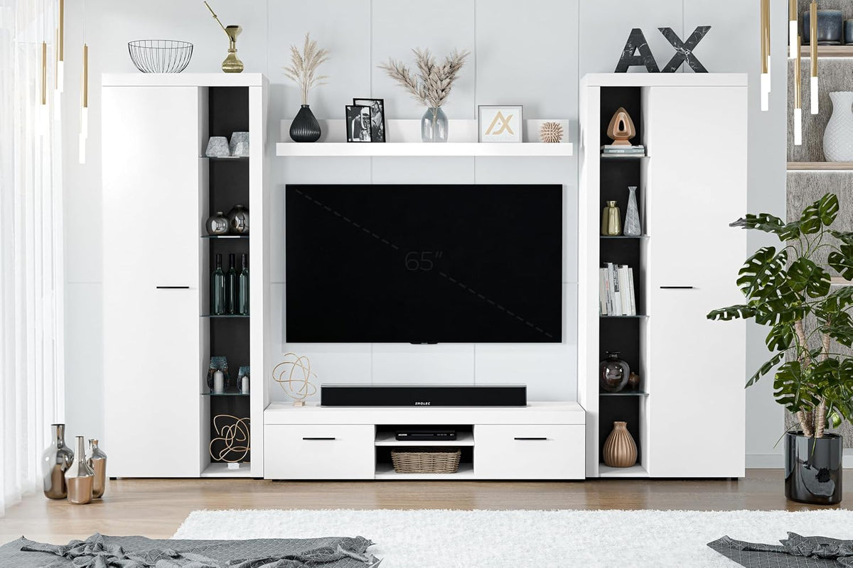 AXLIVING XL Spacoro Wohnwand, Weiß 300 cm Modern Hochwertig für Wohnzimmer