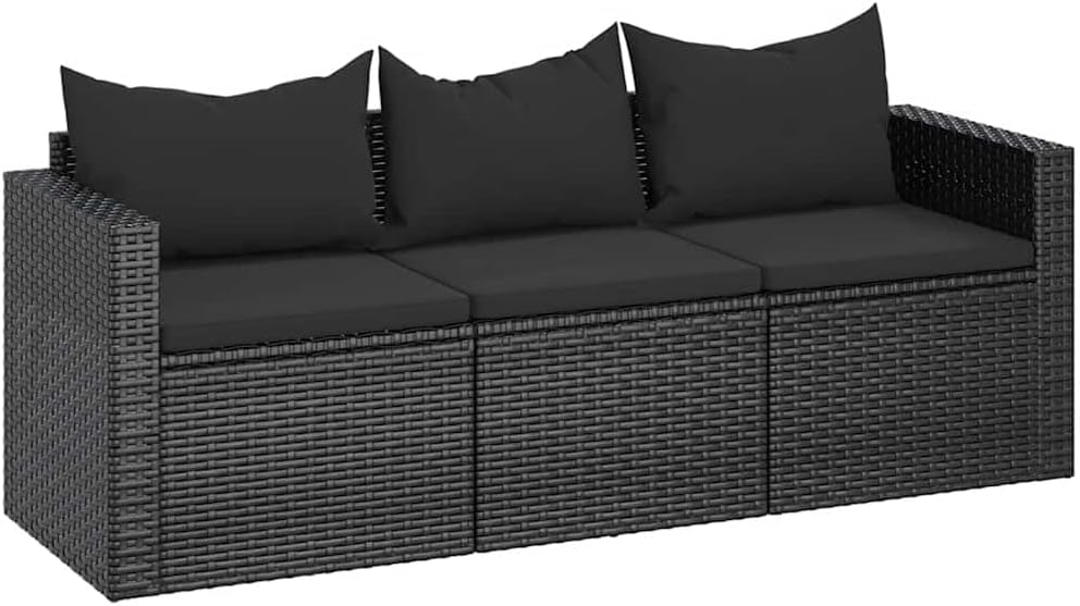 Sofa 3-Sitzer-Garten, mit Kissen Schwarz Poly Rattan, vidaXL